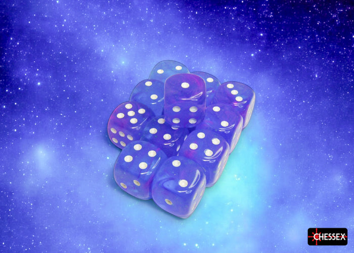 Chessex - CHX 27767 Nebula Aura/white Luminary 16mm d6 Dice Block (12 dice) (Preorder)