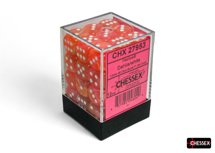 Chessex - CHX 27953 Festive Dahlia/white Luminary 12mm d6 Dice Block (36 dice)