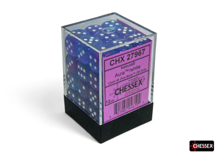 Chessex - CHX 27967 Nebula Aura/white Luminary 12mm d6 Dice Block (36 dice) (Preorder)