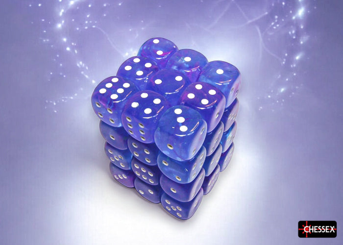 Chessex - CHX 27967 Nebula Aura/white Luminary 12mm d6 Dice Block (36 dice) (Preorder) - Good Games