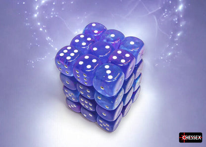 Chessex - CHX 27967 Nebula Aura/white Luminary 12mm d6 Dice Block (36 dice) (Preorder) - Good Games