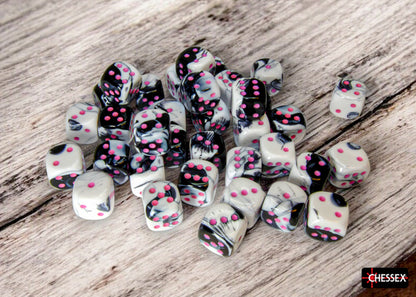 Chessex - CHX 26869 Gemini Black-White/pink 12mm d6 Dice Block (36 dice) (Preorder) - Good Games