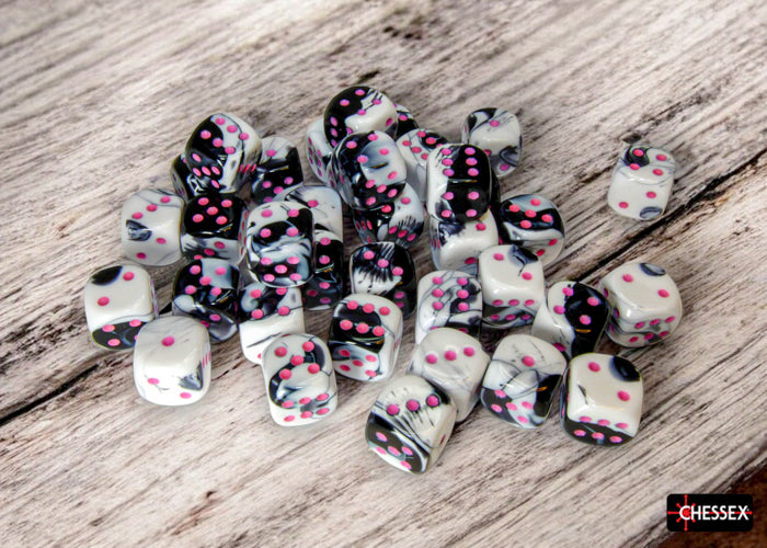 Chessex - CHX 26869 Gemini Black-White/pink 12mm d6 Dice Block (36 dice) (Preorder)