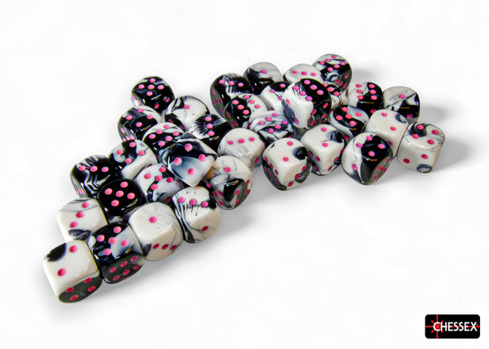 Chessex - CHX 26869 Gemini Black-White/pink 12mm d6 Dice Block (36 dice) (Preorder)