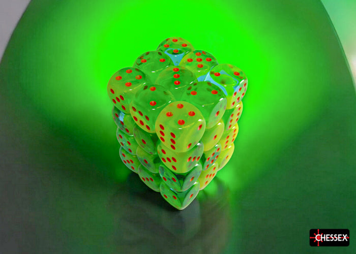 Chessex - CHX 26870 Gemini Plasma Green-Teal/orange Luminary 12mm d6 Dice Block (36 dice) (Preorder) - Good Games