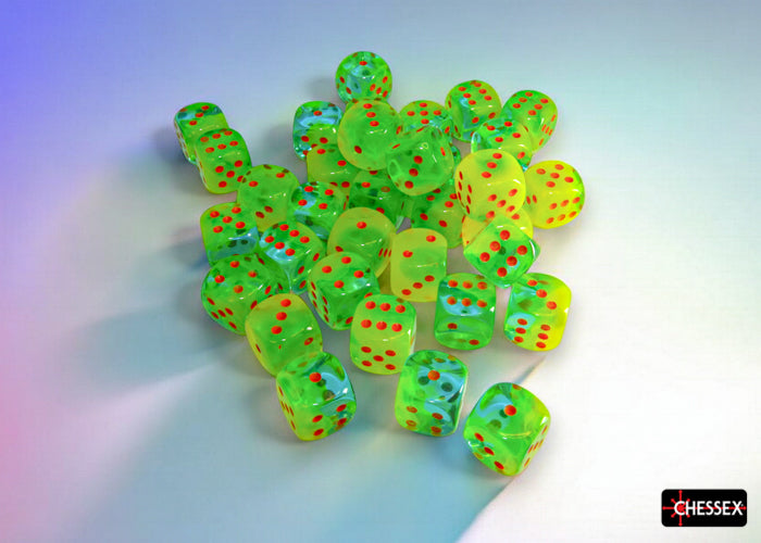 Chessex - CHX 26870 Gemini Plasma Green-Teal/orange Luminary 12mm d6 Dice Block (36 dice) (Preorder)