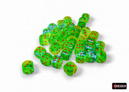 Chessex - CHX 26870 Gemini Plasma Green-Teal/orange Luminary 12mm d6 Dice Block (36 dice) (Preorder) - Good Games