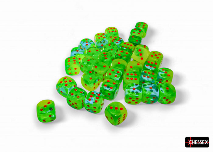 Chessex - CHX 26870 Gemini Plasma Green-Teal/orange Luminary 12mm d6 Dice Block (36 dice) (Preorder)