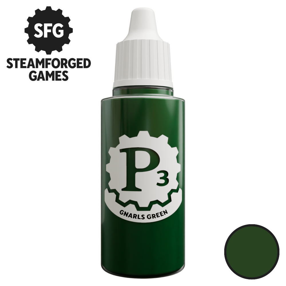 Gnarls Green paint dropper bottle by Steamforged Games with a matching colour swatch