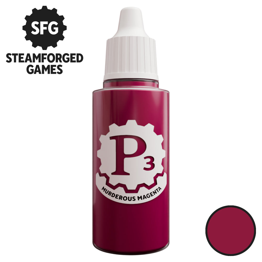 Murderous Magenta paint dropper bottle by Steamforged Games with a matching colour swatch