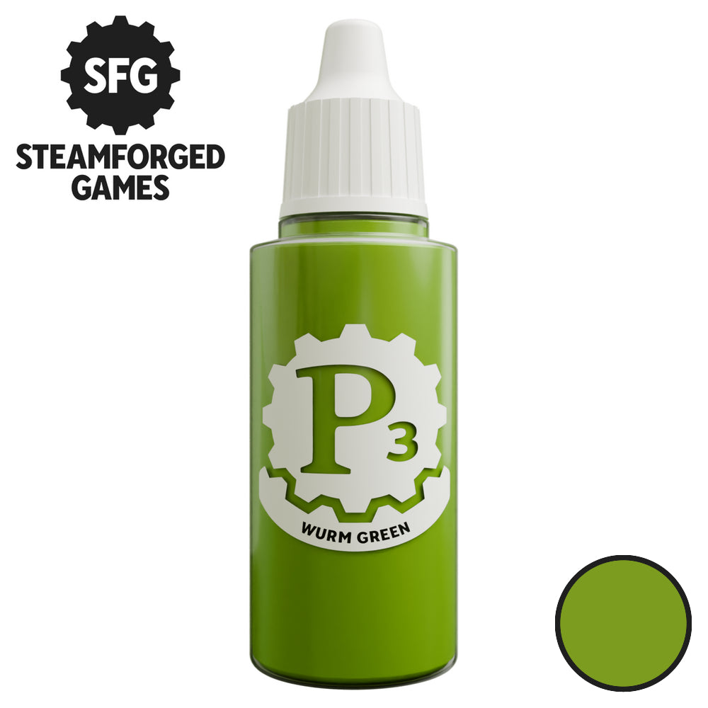 Steamforged Games P3 Wurm Green paint dropper bottle and a matching colour swatch