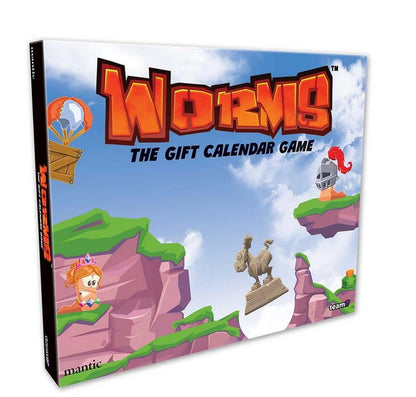 Box for Worms: The Gift Calendar Game, depicting stylized worms on floating terrain
