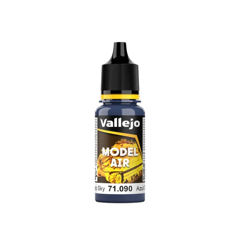 Dark blue Vallejo Model Air paint bottle, Deep Sky 71.090, with black dropper cap