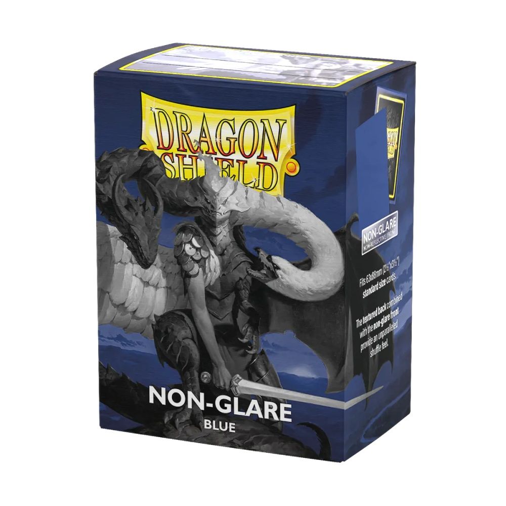 Dragon Shield Non-Glare Blue standard size card sleeves box with dragon warrior art