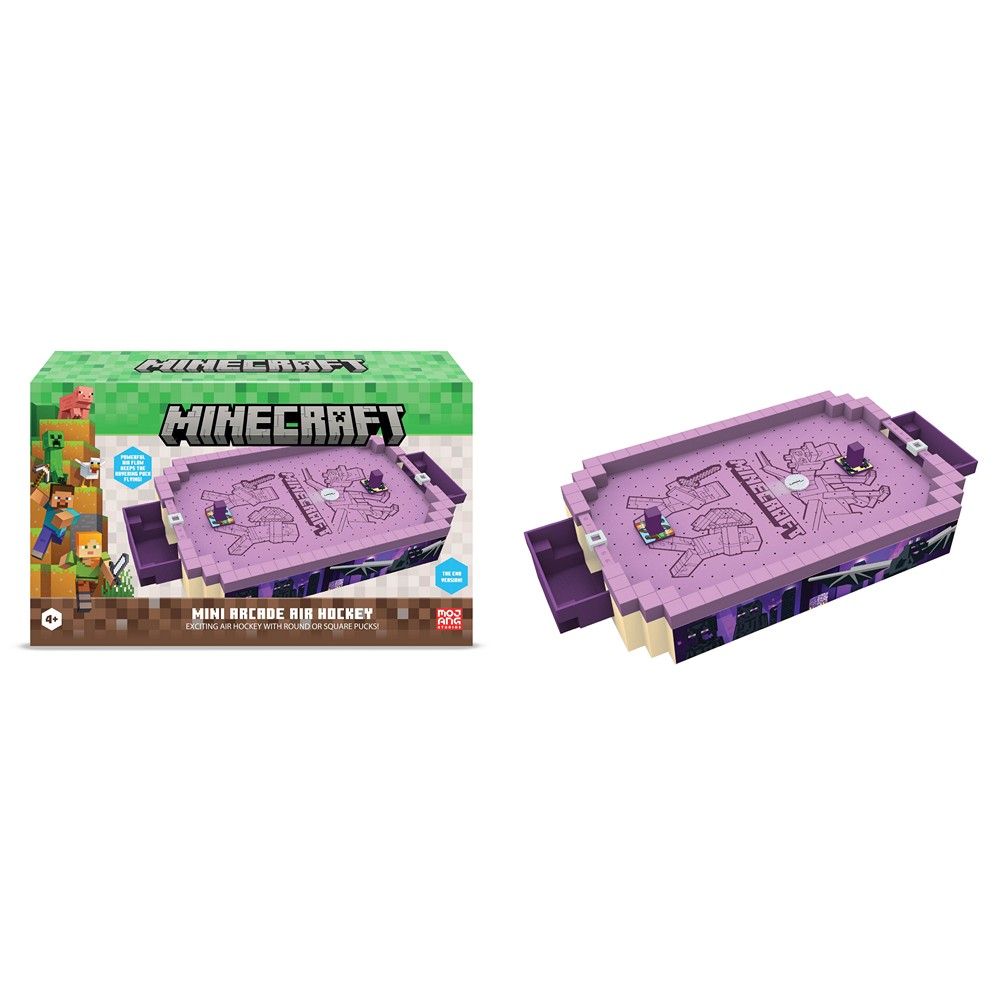 Minecraft Mini Arcade Air Hockey game shown next to its retail box