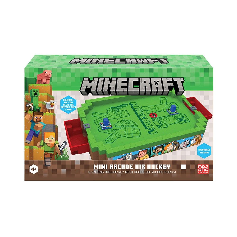 Minecraft Mini Arcade Air Hockey game box, showing blocky characters and the green game table