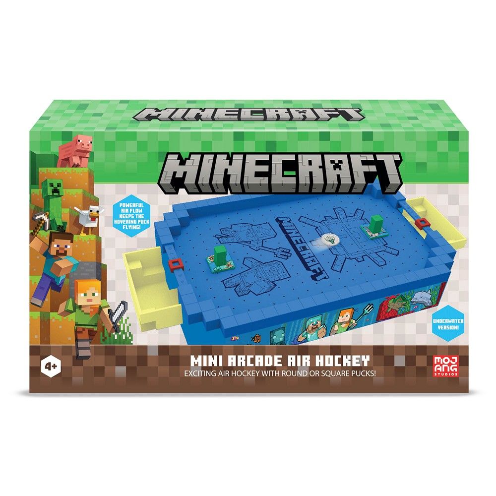 Minecraft Mini Arcade Air Hockey game box featuring the blue blocky table and characters