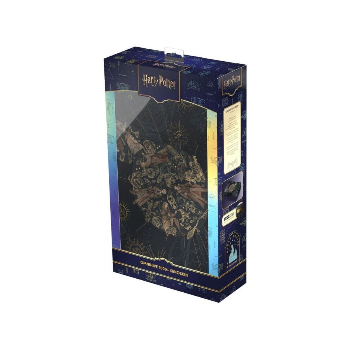 Harry Potter Omnihive storage box packaging. Dark blue with gold constellation design