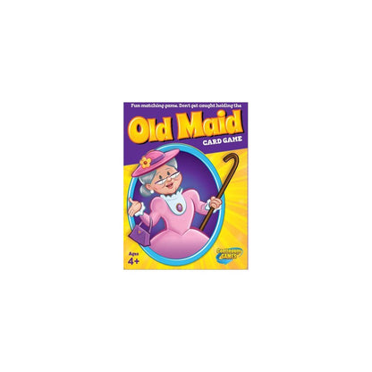 Continuum Games Old Maid Card Game box art featuring a cartoon grandmother figure in pink holding a cane, designated for ages four and up