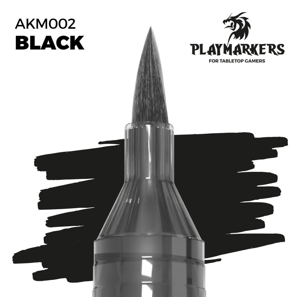 Black marker tip and paint swatch, Playmakers hobby paint for tabletop gamers