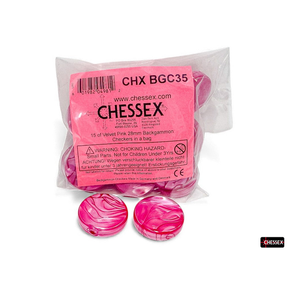 CHX BGC35 15 of Velvet Pink 28mm Backgammon Checkers Bag
