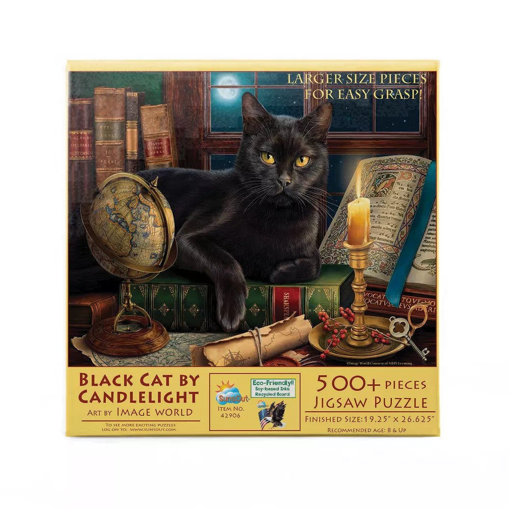 Sunsout - Black Cat By Candle 500 Piece Puzzle