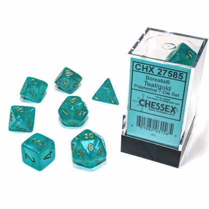 Chessex - CHX 27585 Borealis Polyhedral Teal/Gold luminary 7-Die set - Good Games