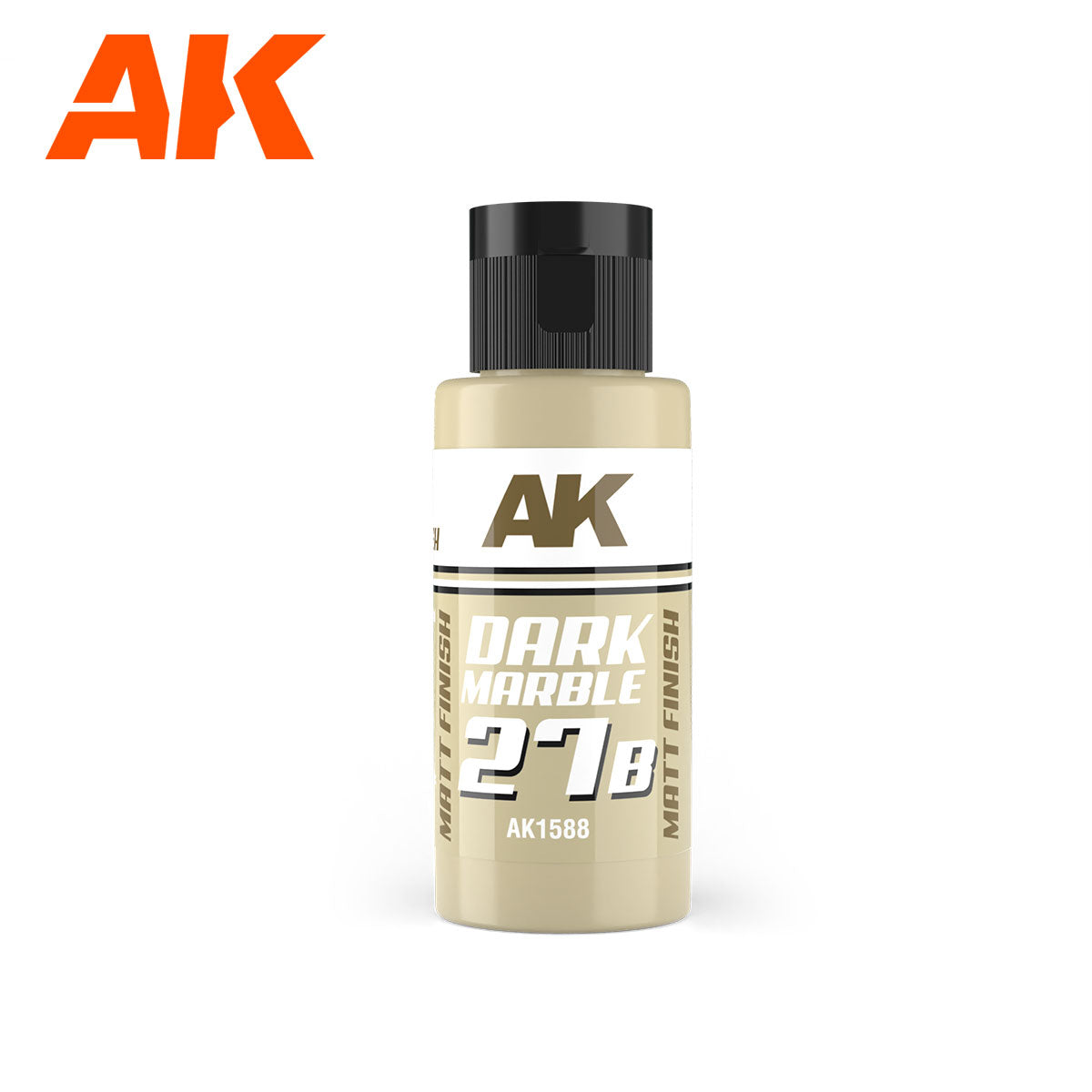 A beige AK Interactive paint bottle with a black cap, labeled 'Dark Marble Matt Finish 27B AK1588'