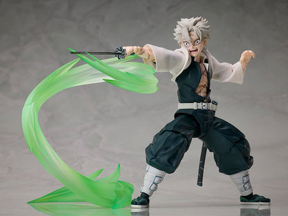 Action pose of Sanemi slashing forward with wind effects