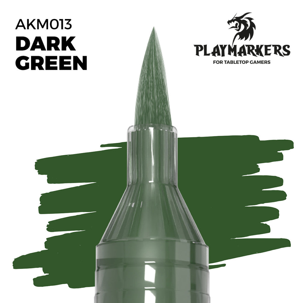 Dark Green marker tip and paint swatch, Playmakers hobby paint for tabletop gamers