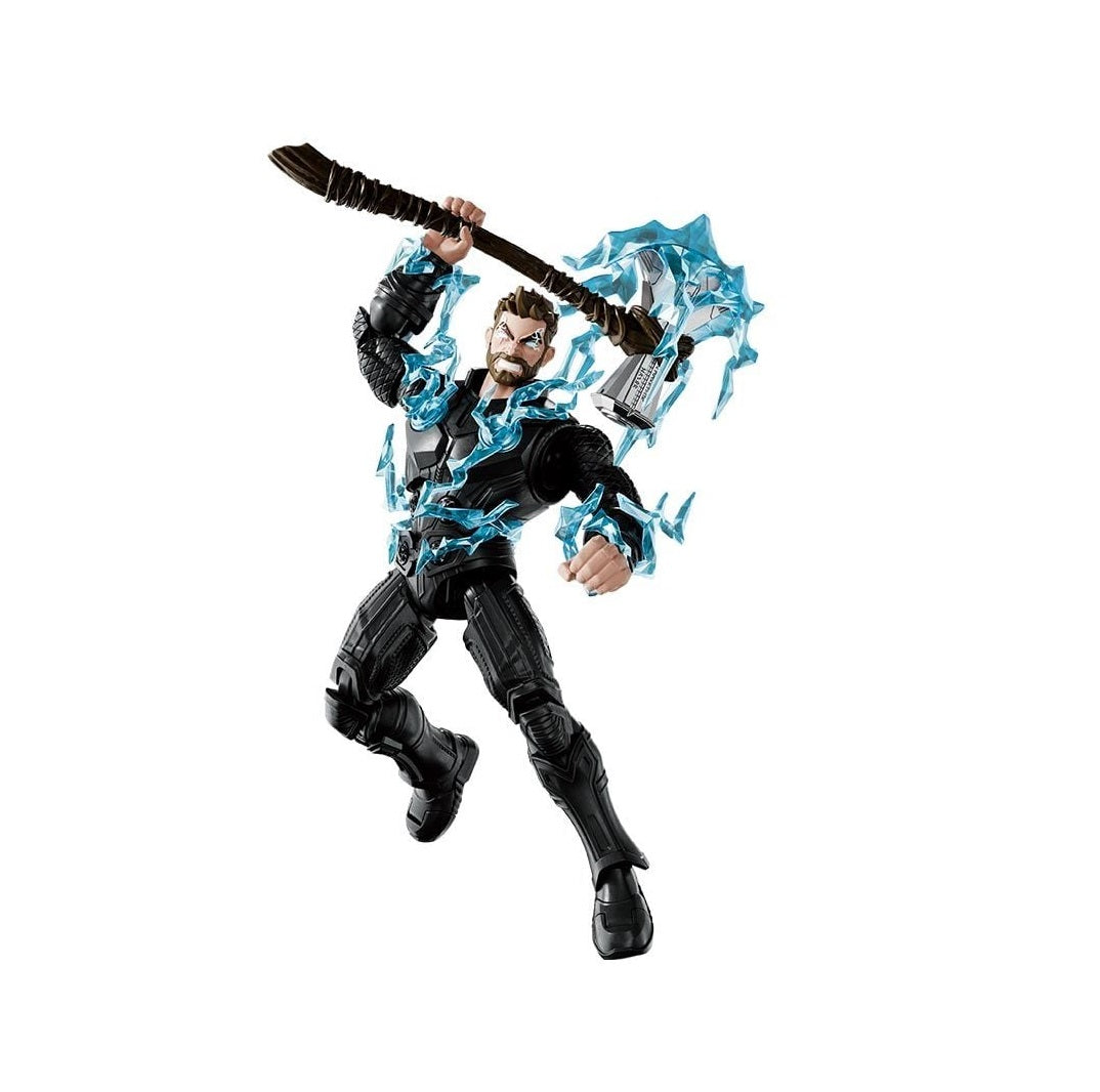 Action figure of Thor holding Stormbreaker, engulfed in blue electricity