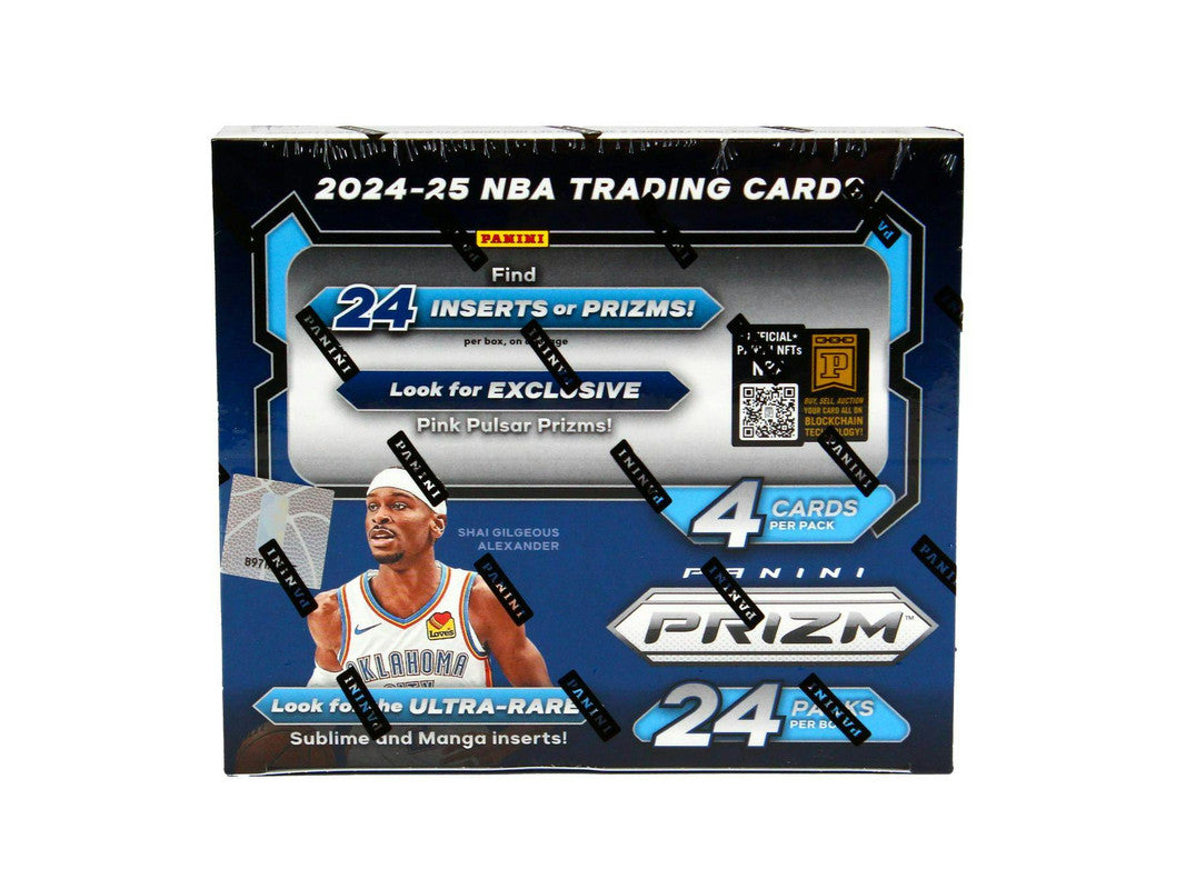 2024-25 NBA Trading Cards Prizm hobby box featuring Shai Gilgeous-Alexander with 24 packs and 4 cards per pack