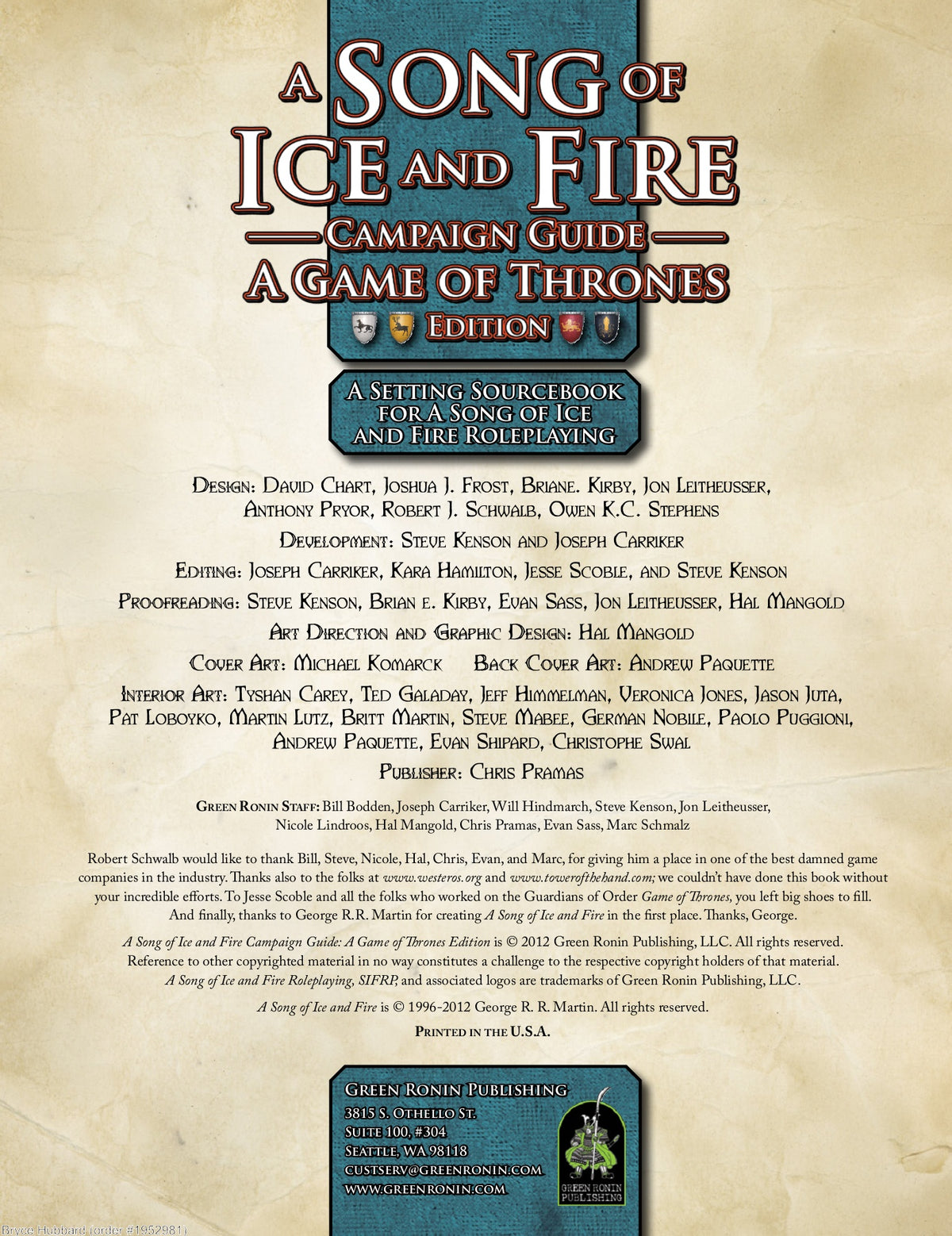 A Song of Ice and Fire - Roleplaying Campaign Guide A Game Of Thrones Edition
