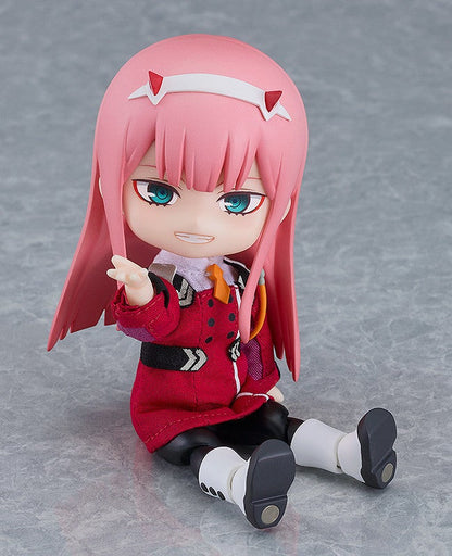 Nendoroid figure 170 Zero Two in red military uniform sitting down with outstretched hand