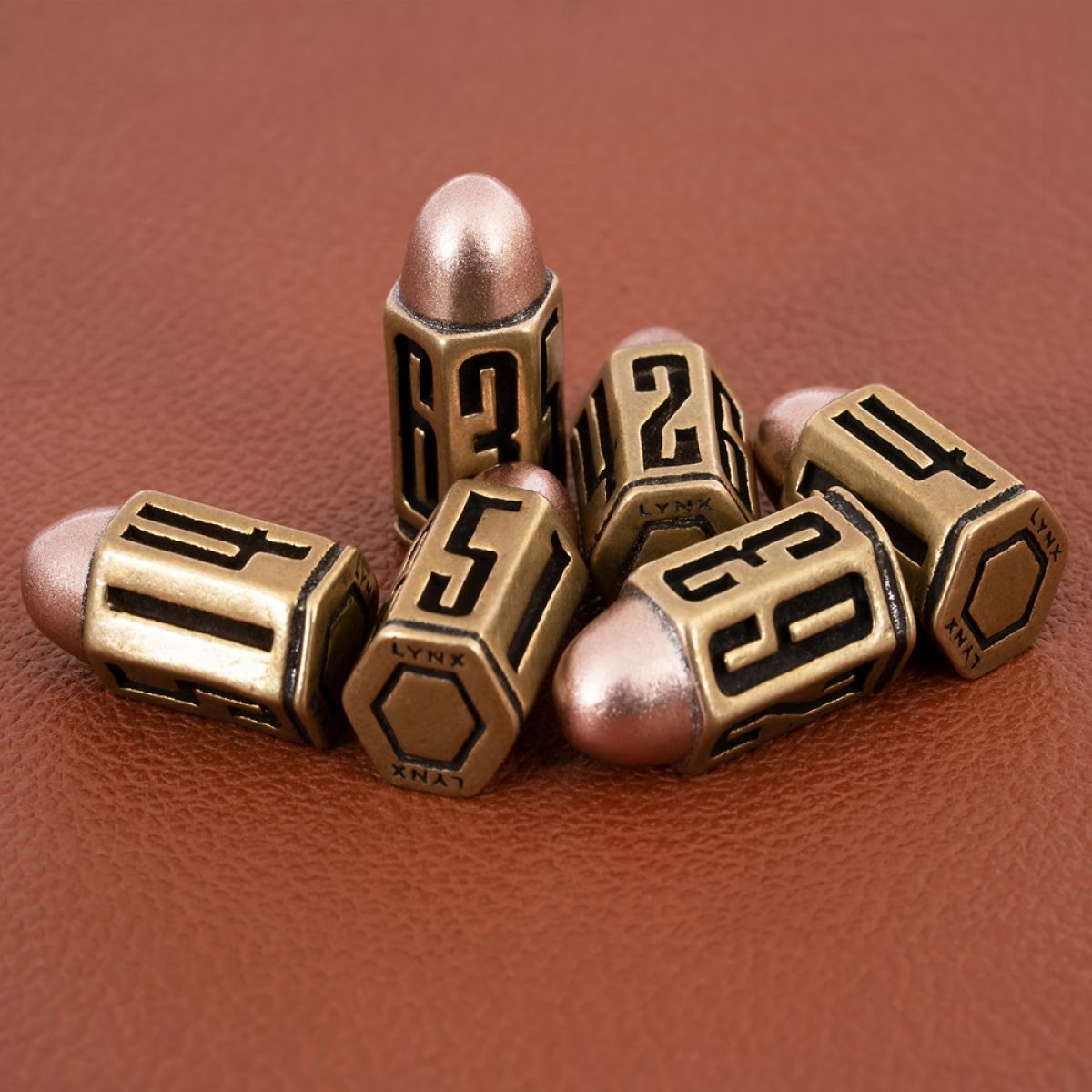 Six D6 Bullet Dice Set in Brass Metal (Preorder)