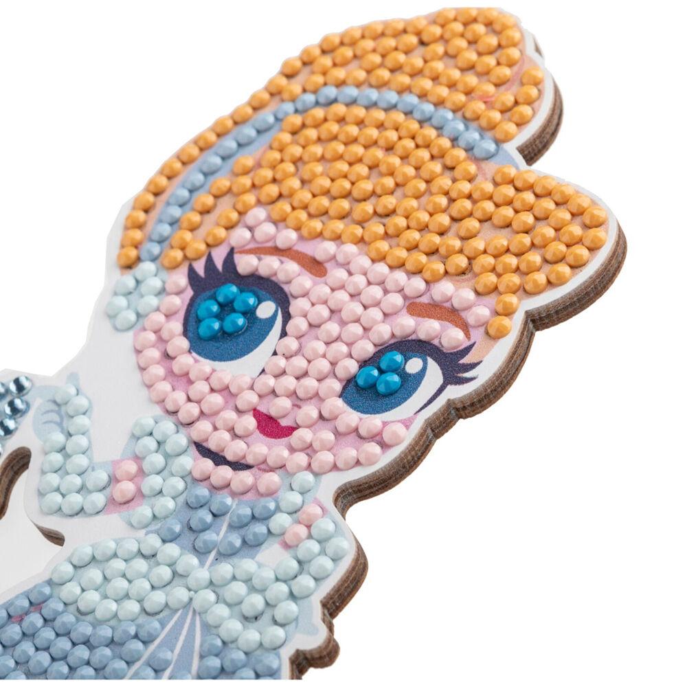 Cartoon princess figure created with pink, orange, and blue diamond painting dots