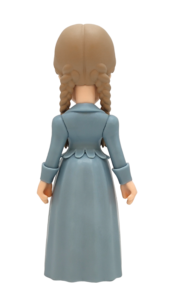 Back view of MINIX Wednesday Goody Addams 138 figure with braid and blue dress