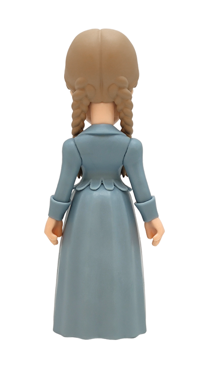 Back view of MINIX Wednesday Goody Addams 138 figure with braid and blue dress