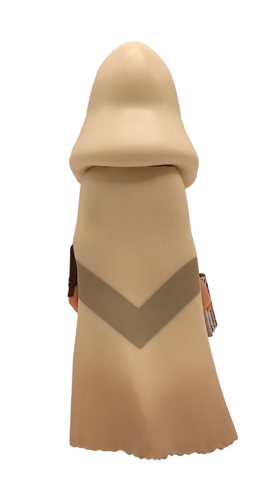 Back view of MINIX Rebel Moon Kora 111 figure wearing hooded cape and holding a weapon