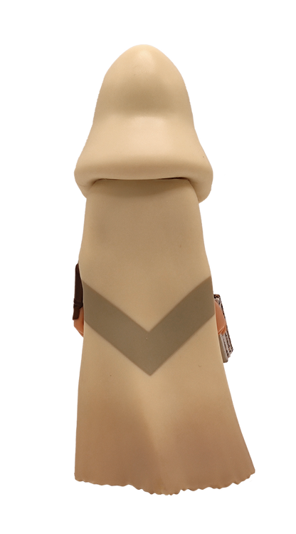 Back view of MINIX Rebel Moon Kora 111 figure wearing hooded cape and holding a weapon