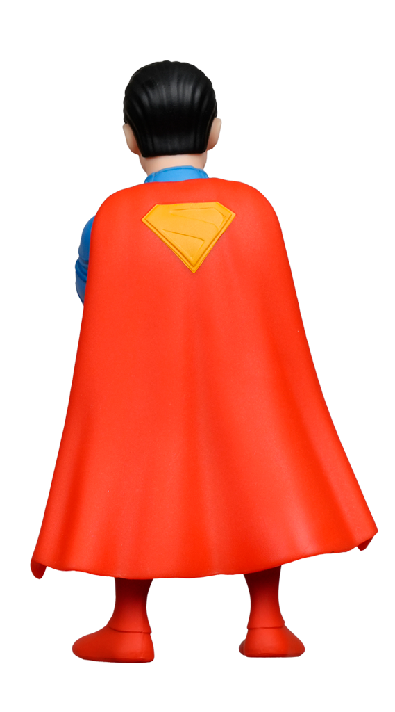 MINIX DC Comics Superman 2025 Figure from behind, showing a red cape with yellow S shield, blue suit, red boots, and black hair