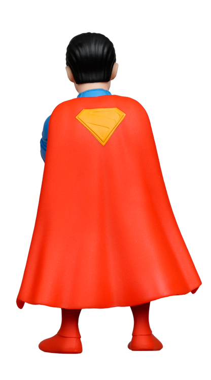 MINIX DC Comics Superman 2025 Figure from behind, showing a red cape with yellow S shield, blue suit, red boots, and black hair
