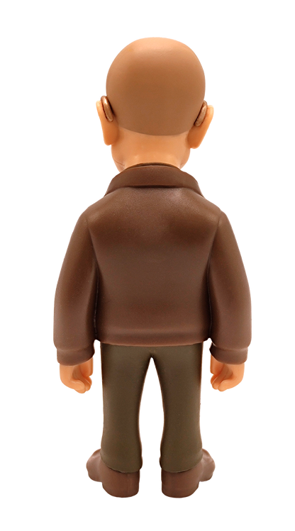 Back view of Minix Breaking Bad Walter White vinyl figure in brown jacket dark green shirt and pants with a brown goatee and glasses