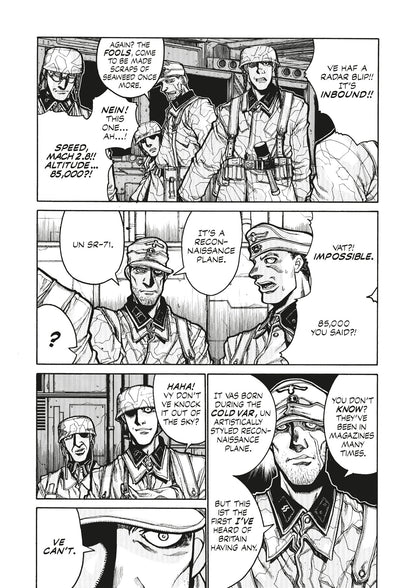 Manga page: German soldiers in camouflage react to an SR-71 reconnaissance plane detected at high altitude