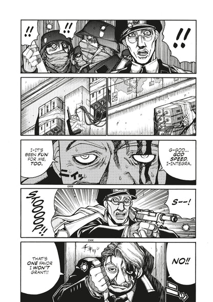 Manga page: Intense scene where a man aims a gun, another holds detonators, and characters show surprise and resolve