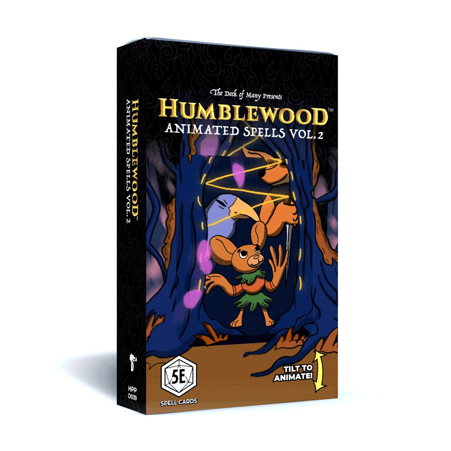 Humblewood Animated Spells Vol. 2 5E card box showing a mouse-like character in a glowing magical forest.