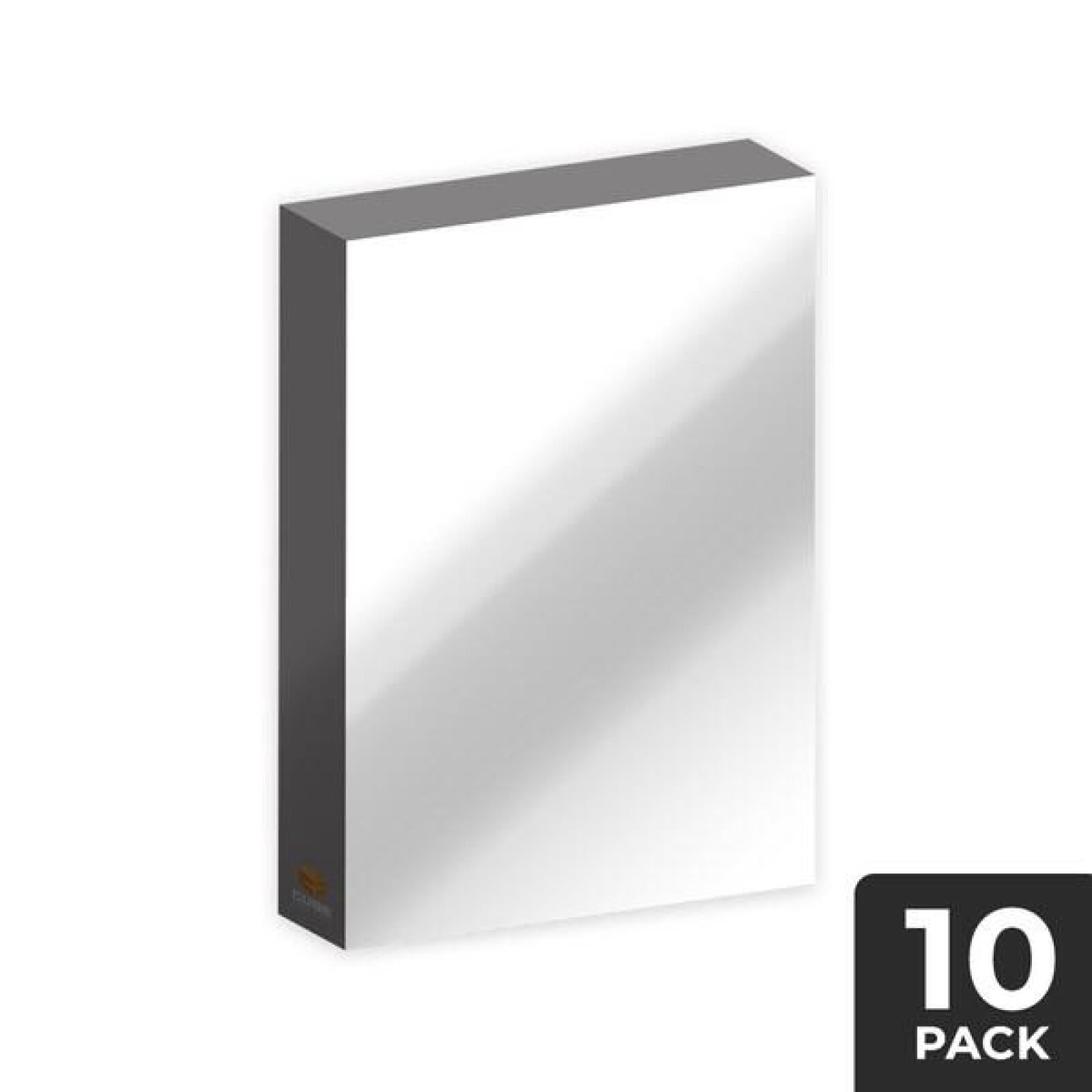 White rectangular box with gray sides and a subtle reflection, A "10 PACK" label is at the bottom right