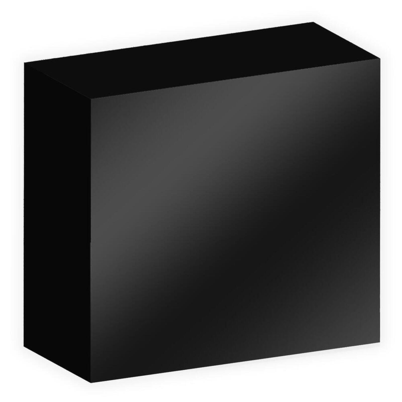 A black rectangular box with soft shading is angled on a clean white background