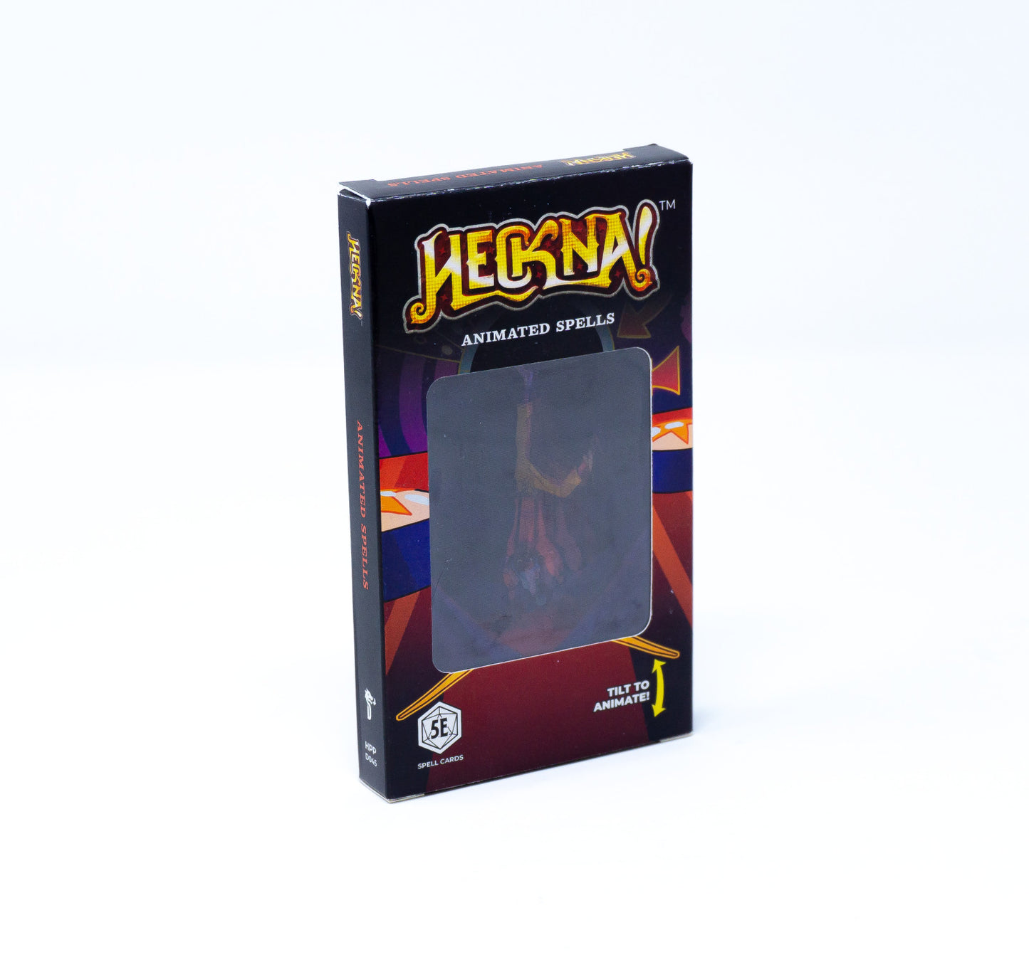 A black box for Heckna! Animated Spells 5E Spell Cards, featuring a lenticular image and "Tilt to Animate!".