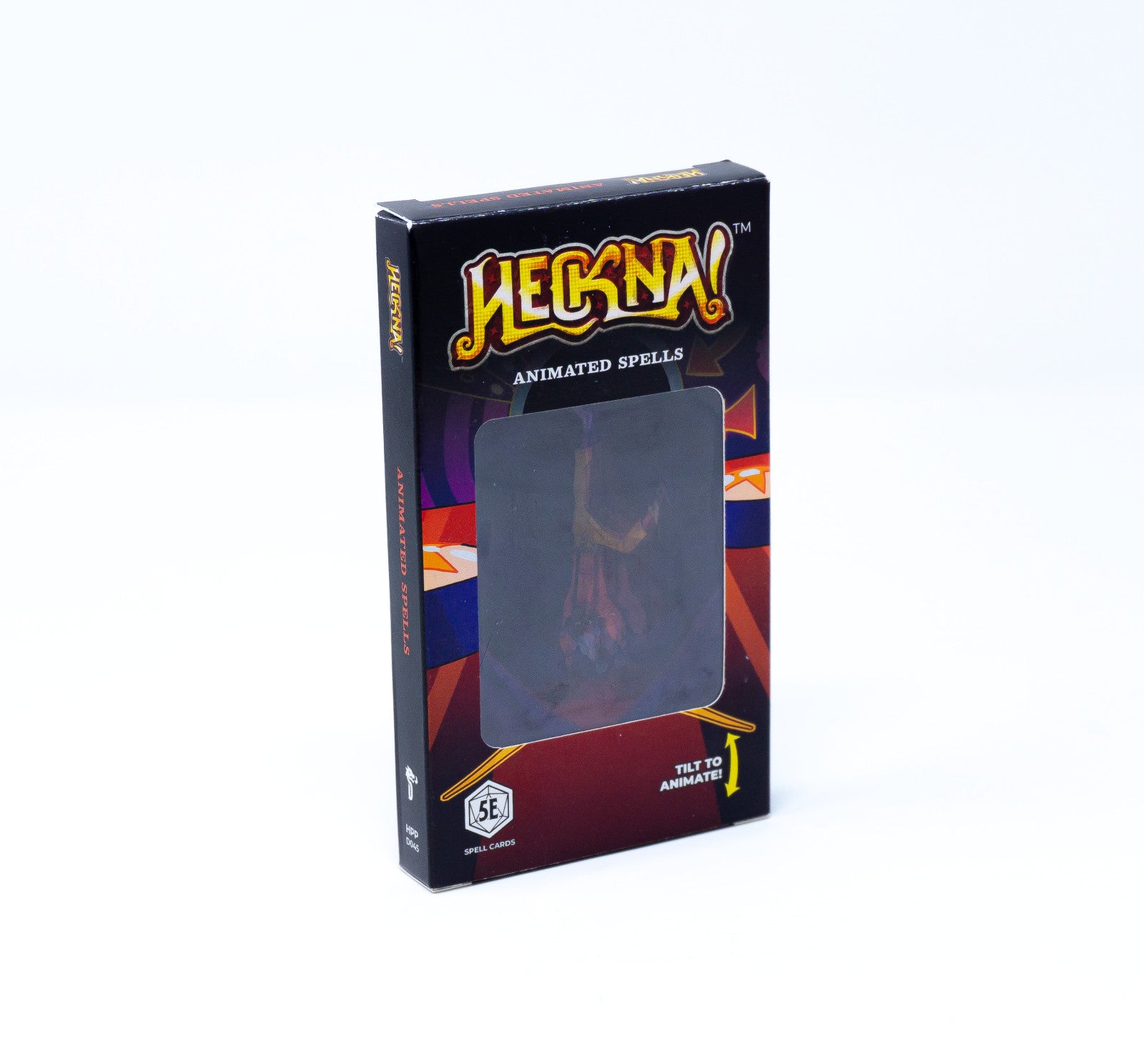 A black box for Heckna! Animated Spells 5E Spell Cards, featuring a lenticular image and "Tilt to Animate!".